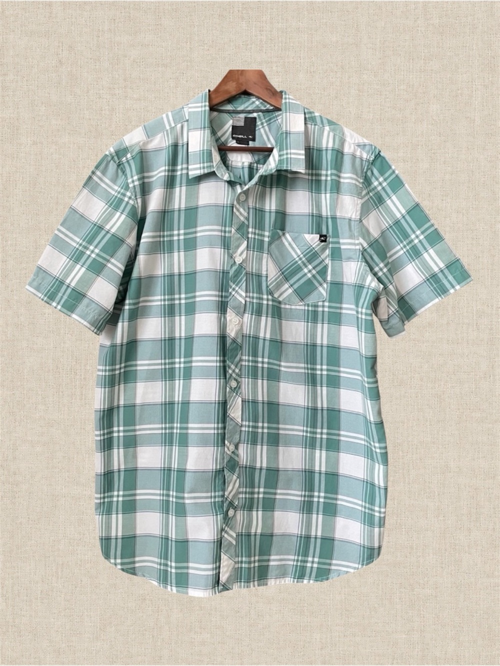 O’Neill XXL Green Plaid Short Sleeve Button Down Shirt Lightweight Casual